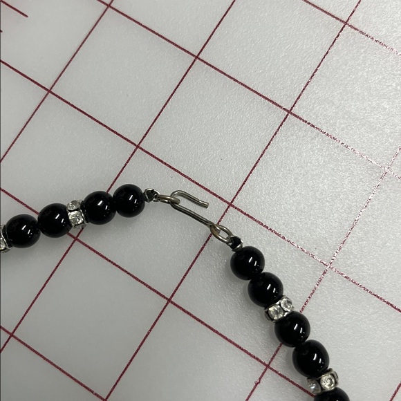 VINTAGE Chunky Artsy Black Beaded Choker Rhinestone Stations Hook/Eye Closure - Picture 7 of 10